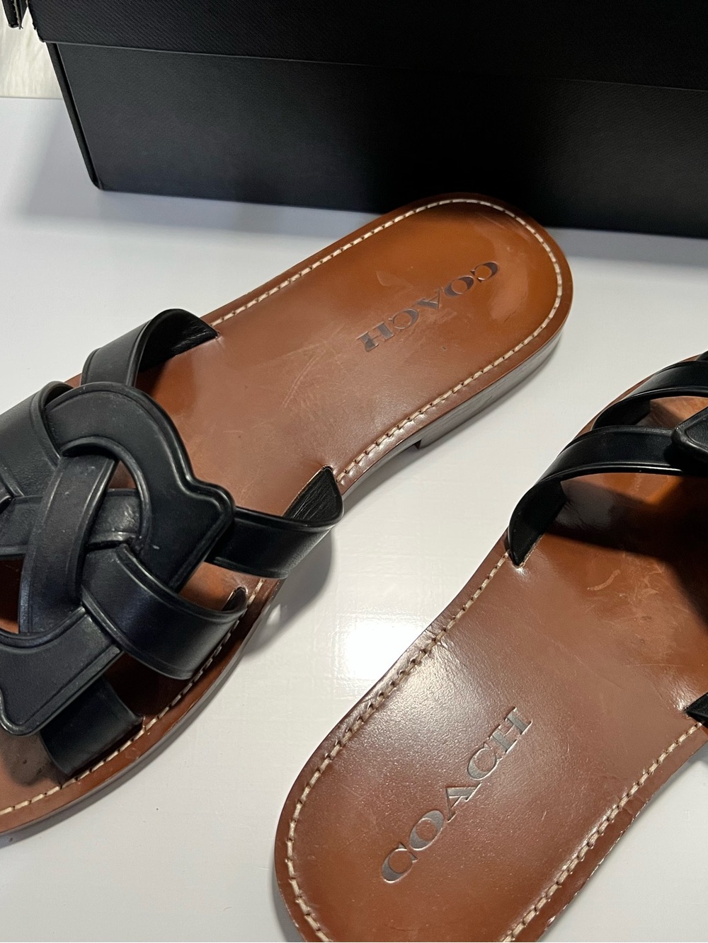 Coach Issa Black Leather Slide Sandal - Picture 3 of 7